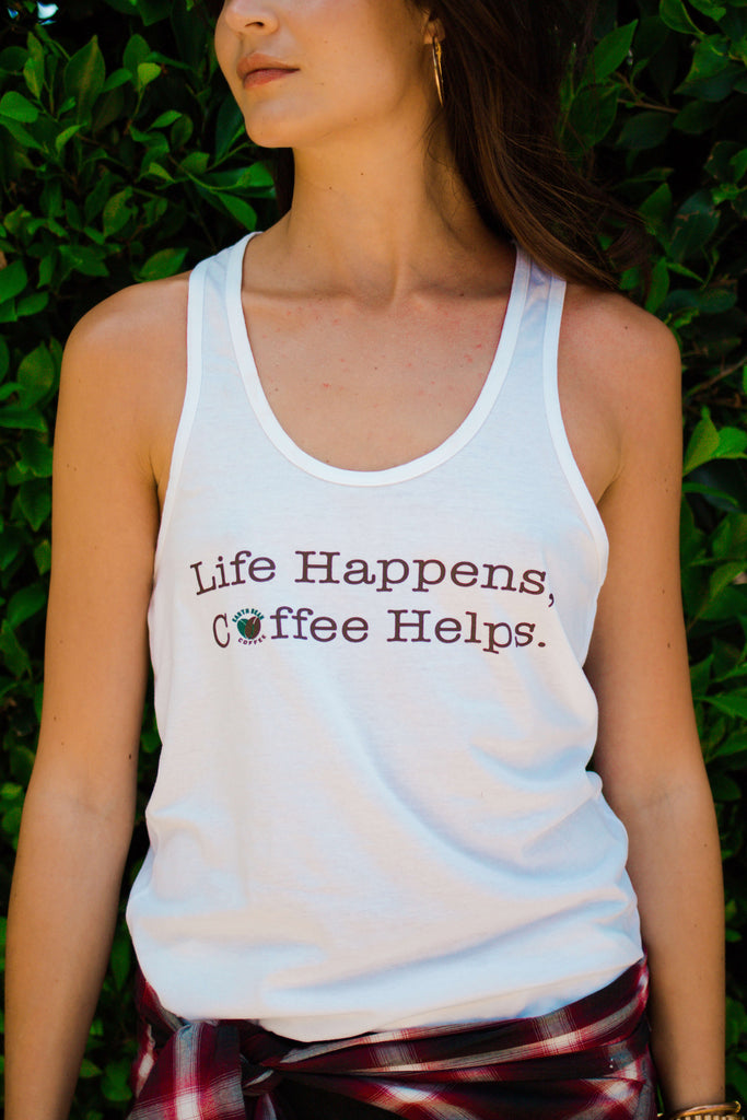 "Life Happens, Coffee Helps." Women's Racerback Tank